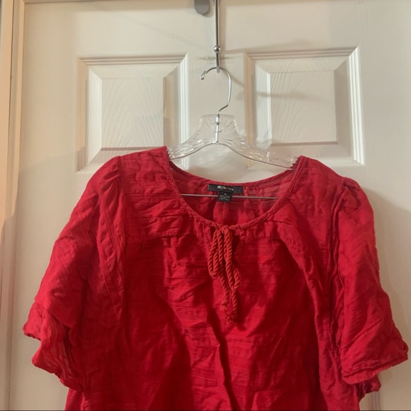Style & Co Red-Pink Scoop Neck Short Sleeve Blouse - Picture 5 of 7